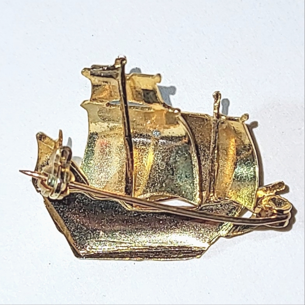 DAMASCENE SPANISH ARMADA SAILING SHIP BROOCHES - PIRATE SHIP, MALTESE CROSS - Picture 11 of 13